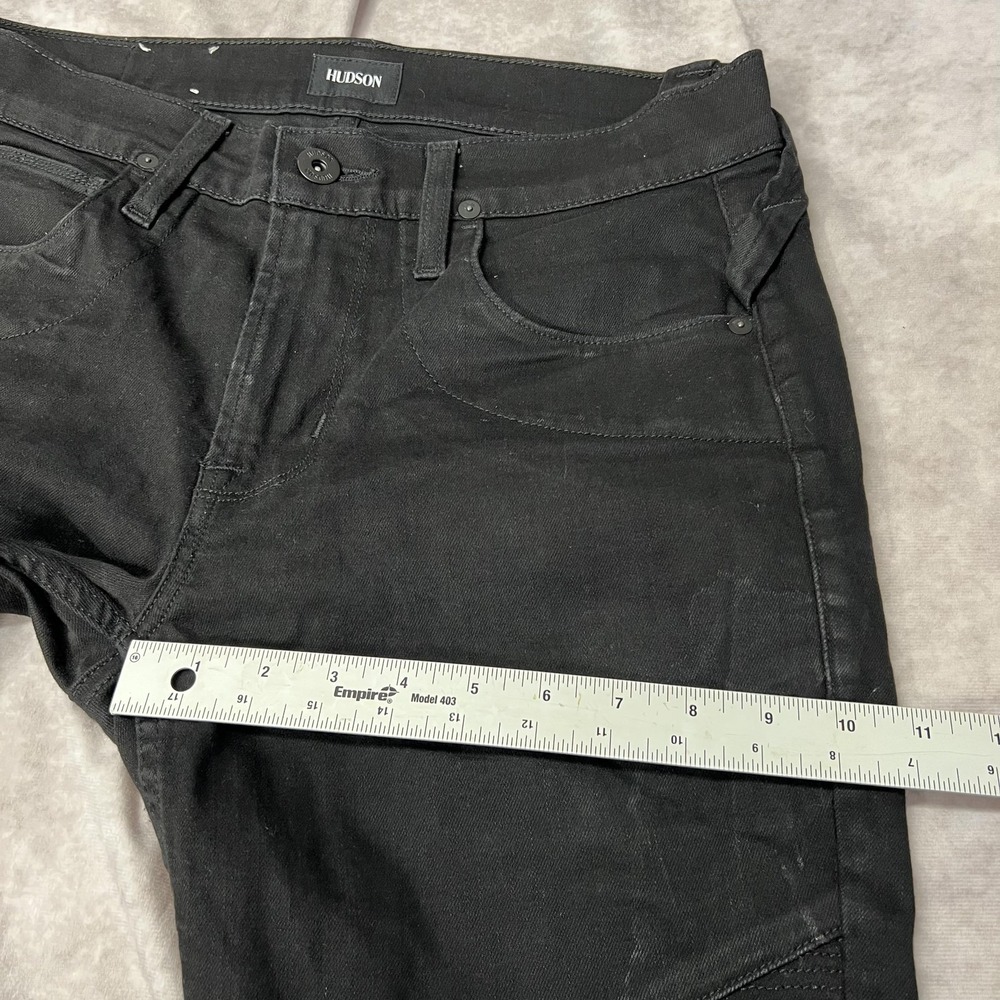 Hudson Ethan Biker Skinny Jeans Mens 30 Black Moto Stretch Denim Pants - Picture 10 of 13
